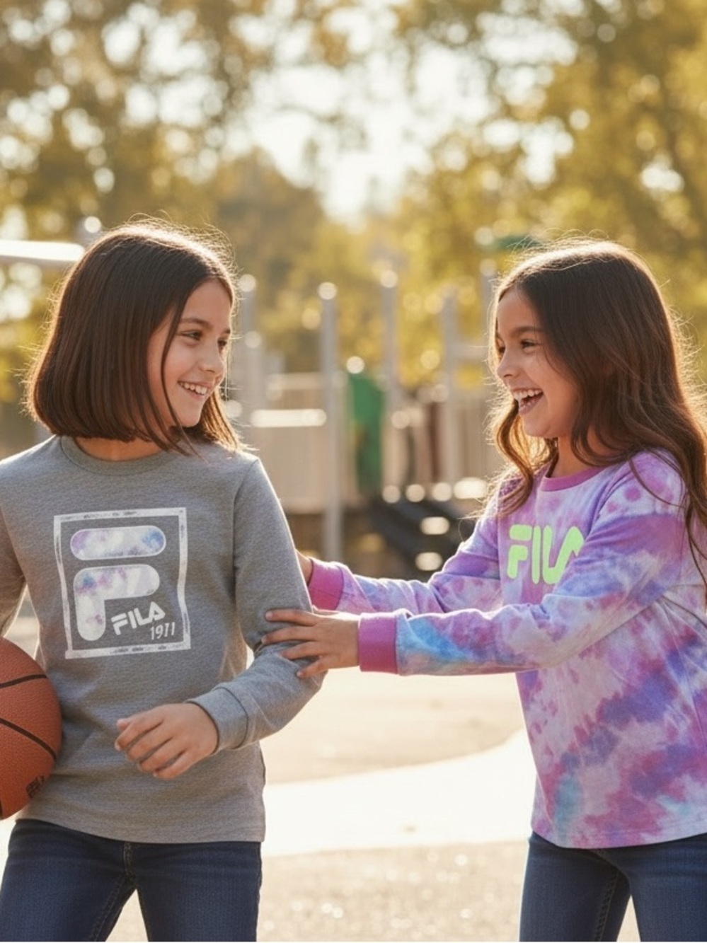 FILA Girls' Grey and Purple Tie-Dye Long Sleeve Tee Set